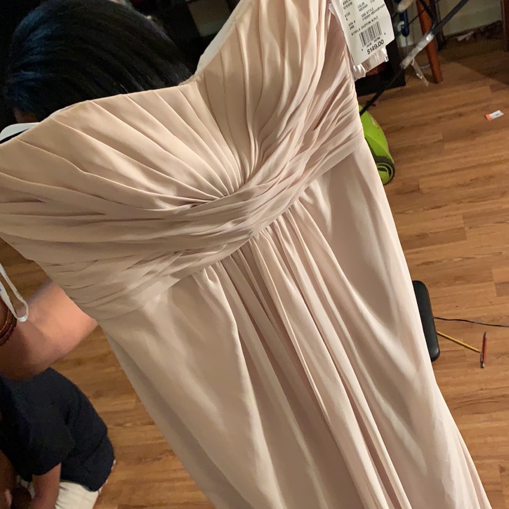 Nude Beige Champagne Strapless Chiffon W/ Pleats - Picture 2 of 4